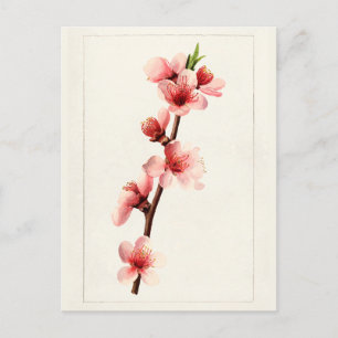 Peach roze Flowers Waterverf schilderen Briefkaart
