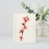 Peach roze Flowers Waterverf schilderen Briefkaart (Staand voorkant)