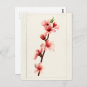 Peach roze Flowers Waterverf schilderen Briefkaart (Voorkant / Achterkant)