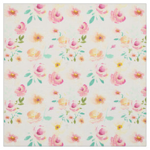 Peach roze gele Waterverf Floral Stof