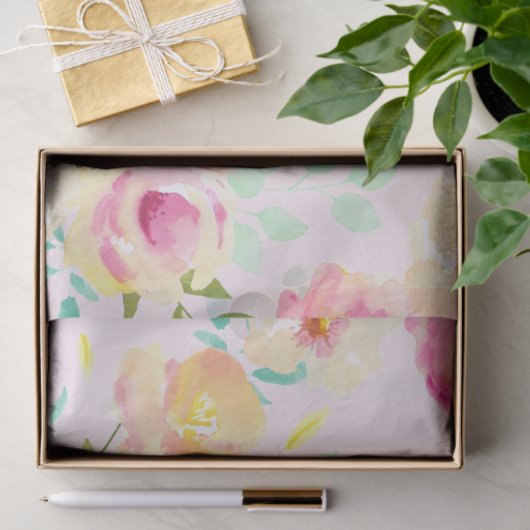Peach roze gele Waterverf Floral Tissuepapier (Geschenk)