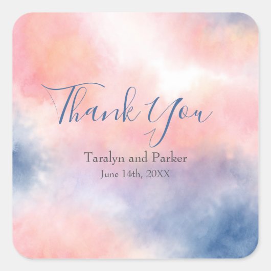 Peach roze indigose Abstracte Waterverf Vierkante Sticker (Voorkant)