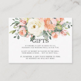 Peach roze ivory White Floral Wedding well Informatiekaartje
