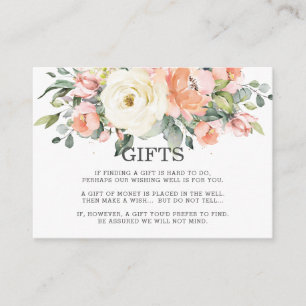 Peach roze ivory White Floral Wedding well Informatiekaartje