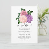 Peach roze & Lavender Paars Floral Weddenschap upd Kaart (Staand voorkant)