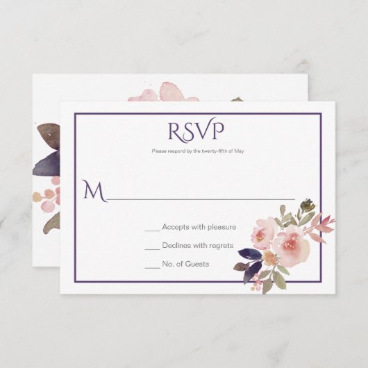 Peach roze lavender Paars Wildbloemen RSVP (Voorkant / Achterkant)