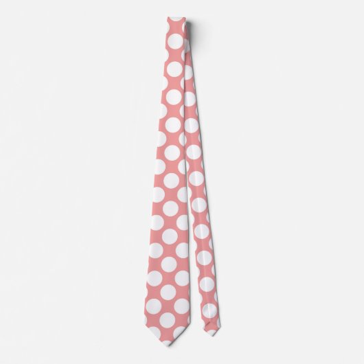 Peach roze met White Polka Dots Retro Stropdas (Voorkant)