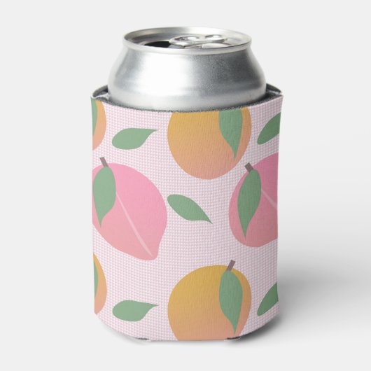 Peach roze Oranje Fruit Retro Patroon Blikjeskoeler (Blikje Voorkant)