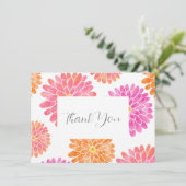 Peach roze Oranje Waterverf Zinnia Patroon Bedankkaart (Staand voorkant)