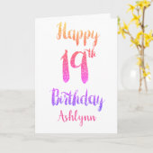 Peach roze Paars glitter 19th Birthday Kaart (Gele Bloem)