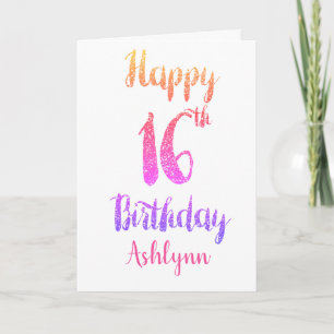 Peach Roze Paarse glitter 16e verjaardag Kaart