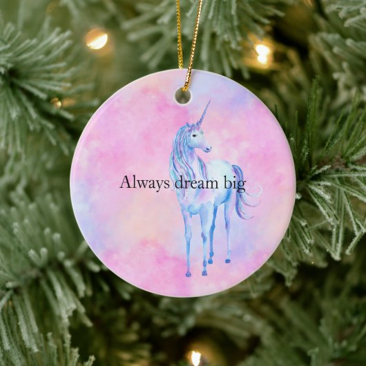 Peach roze Paarse unicorn Keramisch Ornament (Boom)