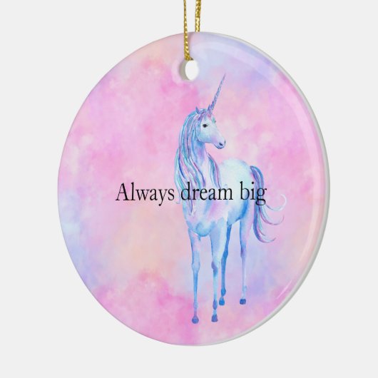 Peach roze Paarse unicorn Keramisch Ornament (Links)