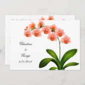 Peach roze phalaenopsis orchideeën bruiloft uitnod kaart (Voorkant / Achterkant)