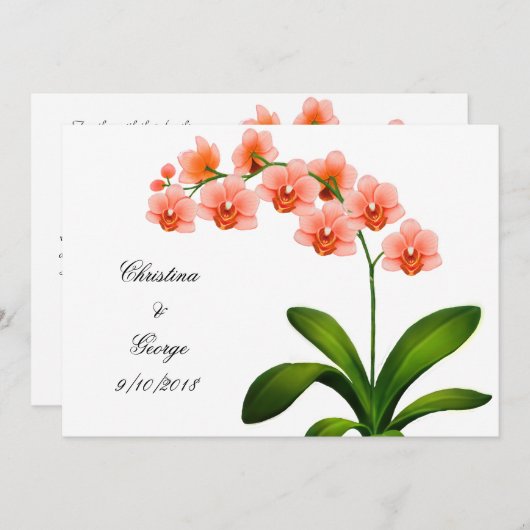 Peach roze phalaenopsis orchideeën bruiloft uitnod kaart (Voorkant / Achterkant)