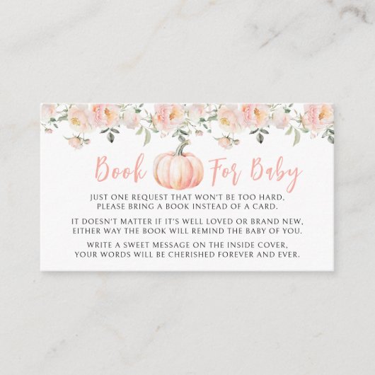 Peach roze pompoen boek voor baby meisje douche informatiekaartje (Voorkant)