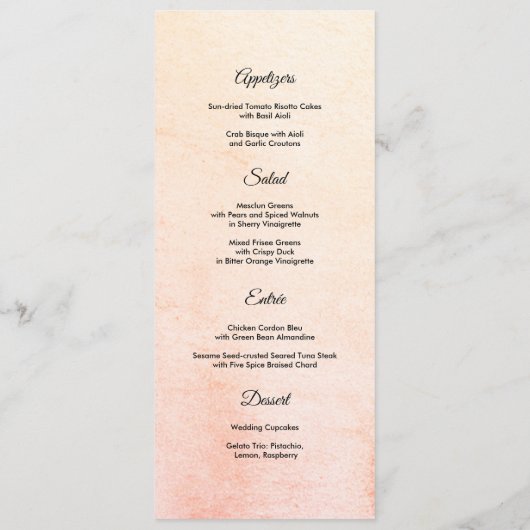 Peach roze rode Waterverf Floral Wedding Menu Kaar (Achterkant)