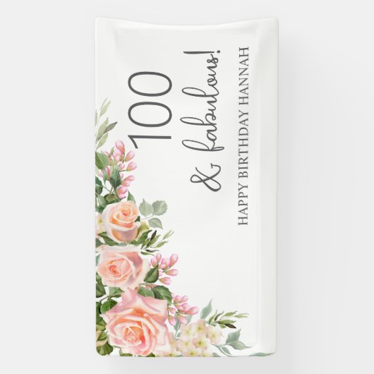 Peach | Roze Rose Bloemen 100ste verjaardag Spandoek (Verticaal)