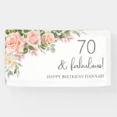 Peach | Roze Rose Bloemen 70e verjaardag Spandoek (Horizontaal)
