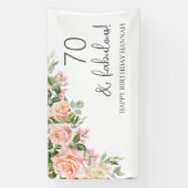 Peach | Roze Rose Bloemen 70e verjaardag Spandoek (Verticaal)