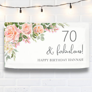 Peach Roze Rose Bloemen 70e verjaardag Spandoek