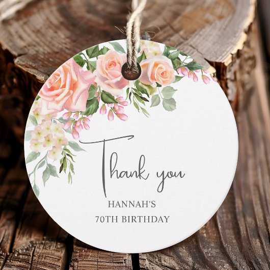 Peach Roze Rose Bloemen 70ste Verjaardag Bedankjes Labels