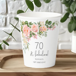 Peach Roze Rose Bloemen 70ste Verjaardag Papieren Bekers