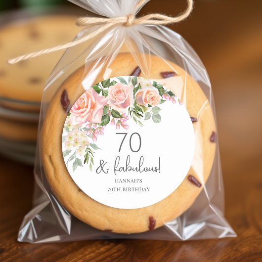 Peach Roze Rose Bloemen 70ste Verjaardag Ronde Sticker