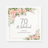 Peach Roze Rose Bloemen 70ste Verjaardag Servet (Voorkant)