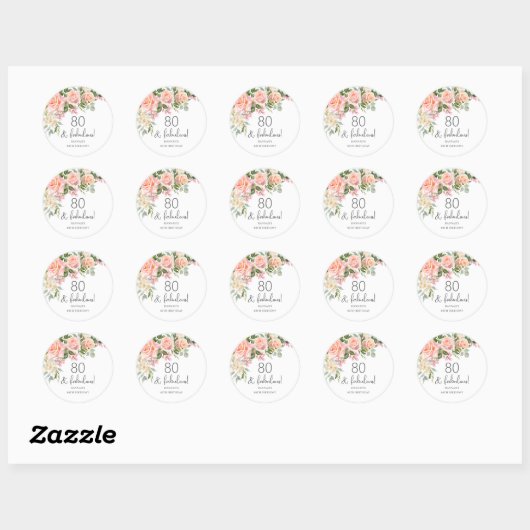Peach Roze Rose Bloemen 80ste Verjaardag Ronde Sticker (Vel)