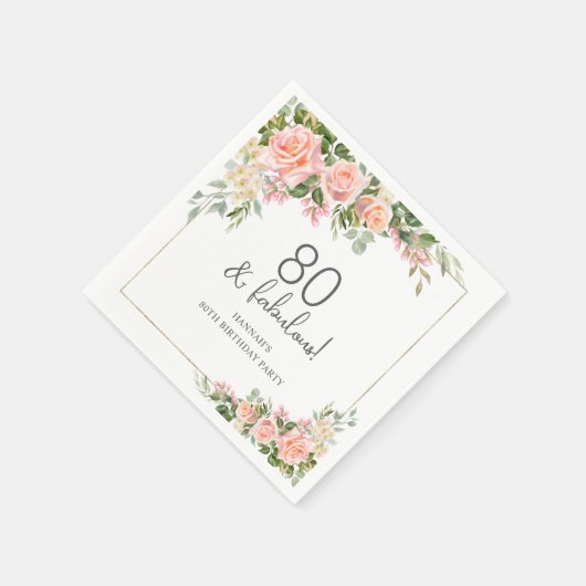 Peach Roze Rose Bloemen 80ste Verjaardag Servet (Hoek)