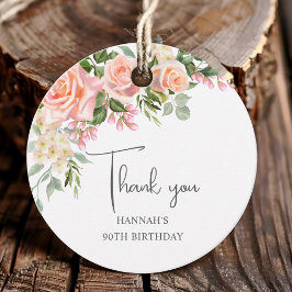 Peach Roze Rose Bloemen 90ste verjaardag Bedankjes Labels