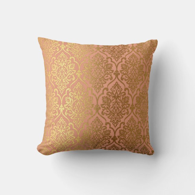 Peach roze Rose Gold Damask Royal Luxury Decor Kussen (Voorkant)