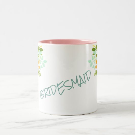 Peach roze roses bridesmaid Weddenschap Tweekleurige Koffiemok (Center)