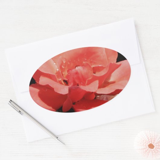  Peach Roze roze bloem Ovale Sticker (Envelop)