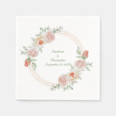 Peach roze roze groene Floral Gold Lijst bruiloft Servet (Voorkant)