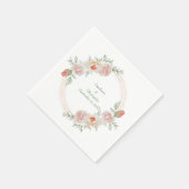 Peach roze roze groene Floral Gold Lijst bruiloft Servet (Hoek)