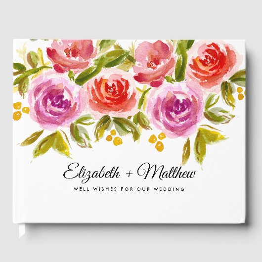 Peach roze roze Waterverf bruiloft Gastenboek (Voorkant)