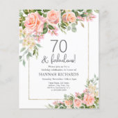 Peach | Roze Rozen Bloemen 70e verjaardag Uitnodig (Voorkant)