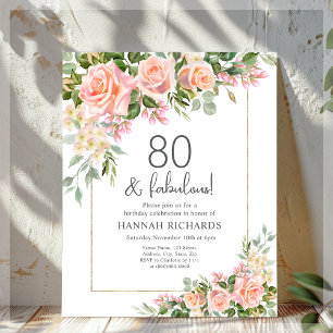 Peach Roze Rozen Bloemen 70e verjaardag Uitnodig