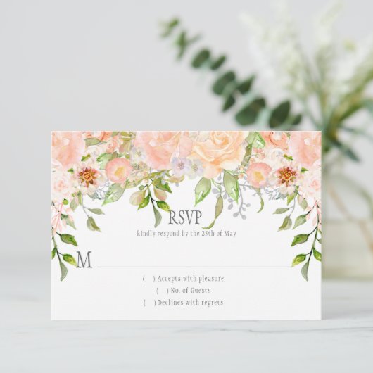 Peach Roze Rozen groen waterval RSVP (Staand voorkant)