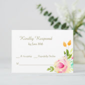 Peach roze rozen op White Wedding RSVP (Staand voorkant)