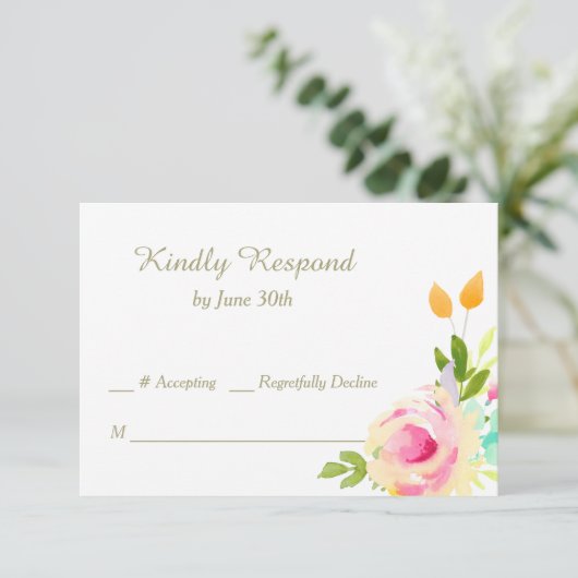 Peach roze rozen op White Wedding RSVP (Staand voorkant)