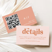 Peach Roze Sinaasappel Boho Disco bruiloft details Informatiekaartje