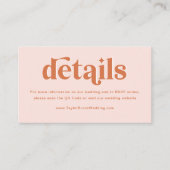 Peach Roze Sinaasappel Boho Disco bruiloft details Informatiekaartje (Voorkant)