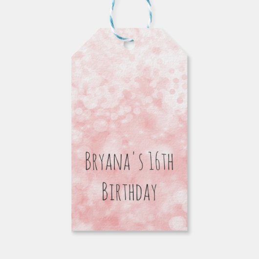 Peach roze sparkle glam Birthday party Favor Cadeaulabel (Achterkant)