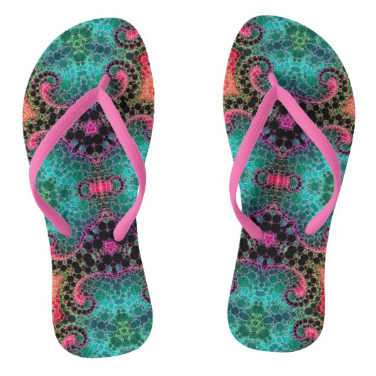 Peach roze Turquoise Abstract Teenslippers (Voetbed)