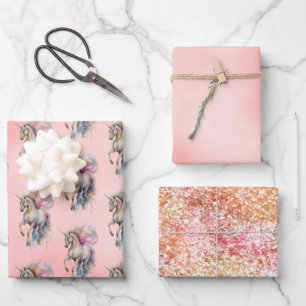 Peach roze Unicorn Dream Inpakpapier Vel