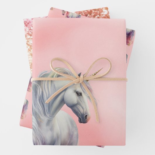 Peach roze Unicorn Dream Inpakpapier Vel (In situ)