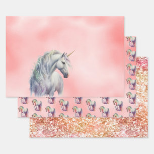 Peach roze Unicorn Dream Inpakpapier Vel
